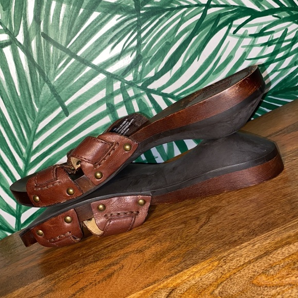 Frye Ellie Ring Slides Brown Leather & Wood Women’s 8 M - Picture 4 of 7